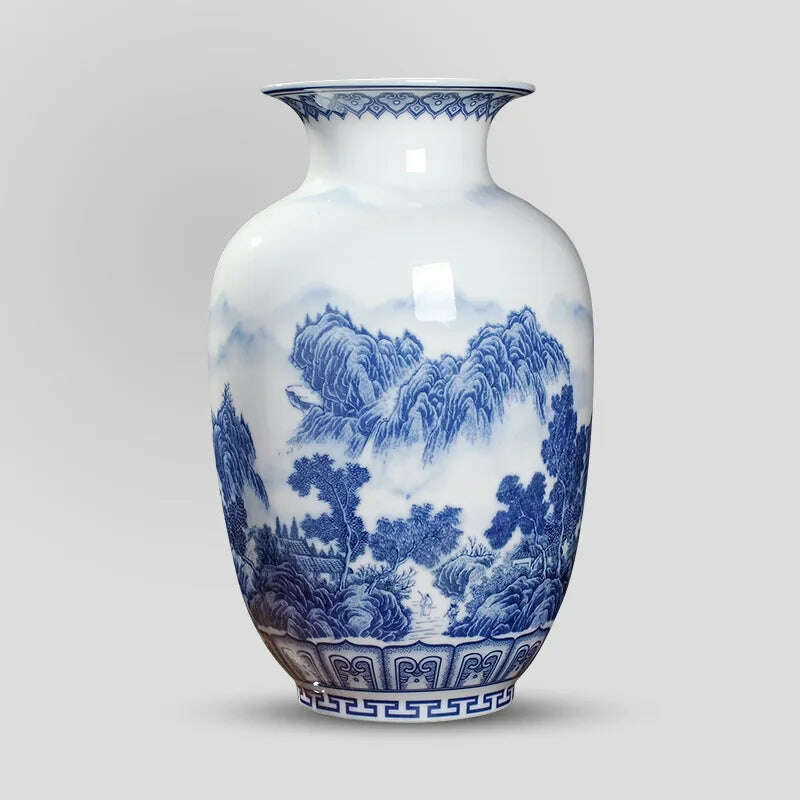 Jingdezhen Ceramics Under-glazed Blue and white porcelain new Chinese style Vase Decoration living room flower arrangement - KIMLUD