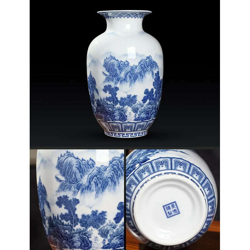 Jingdezhen Ceramics Under-glazed Blue and white porcelain new Chinese style Vase Decoration living room flower arrangement - KIMLUD