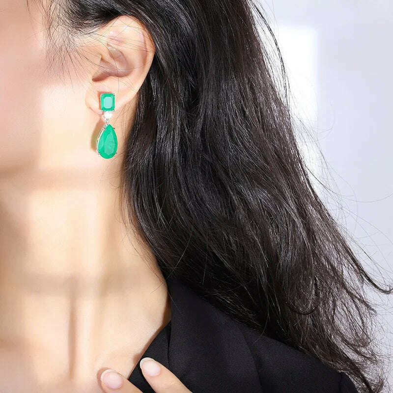 JitDoo Trend Earrings for Women Paraiba Tourmaline Emerald Gemstone Big Drop Earrings Cocktail Party Fine Jewelry Female Gift - KIMLUD