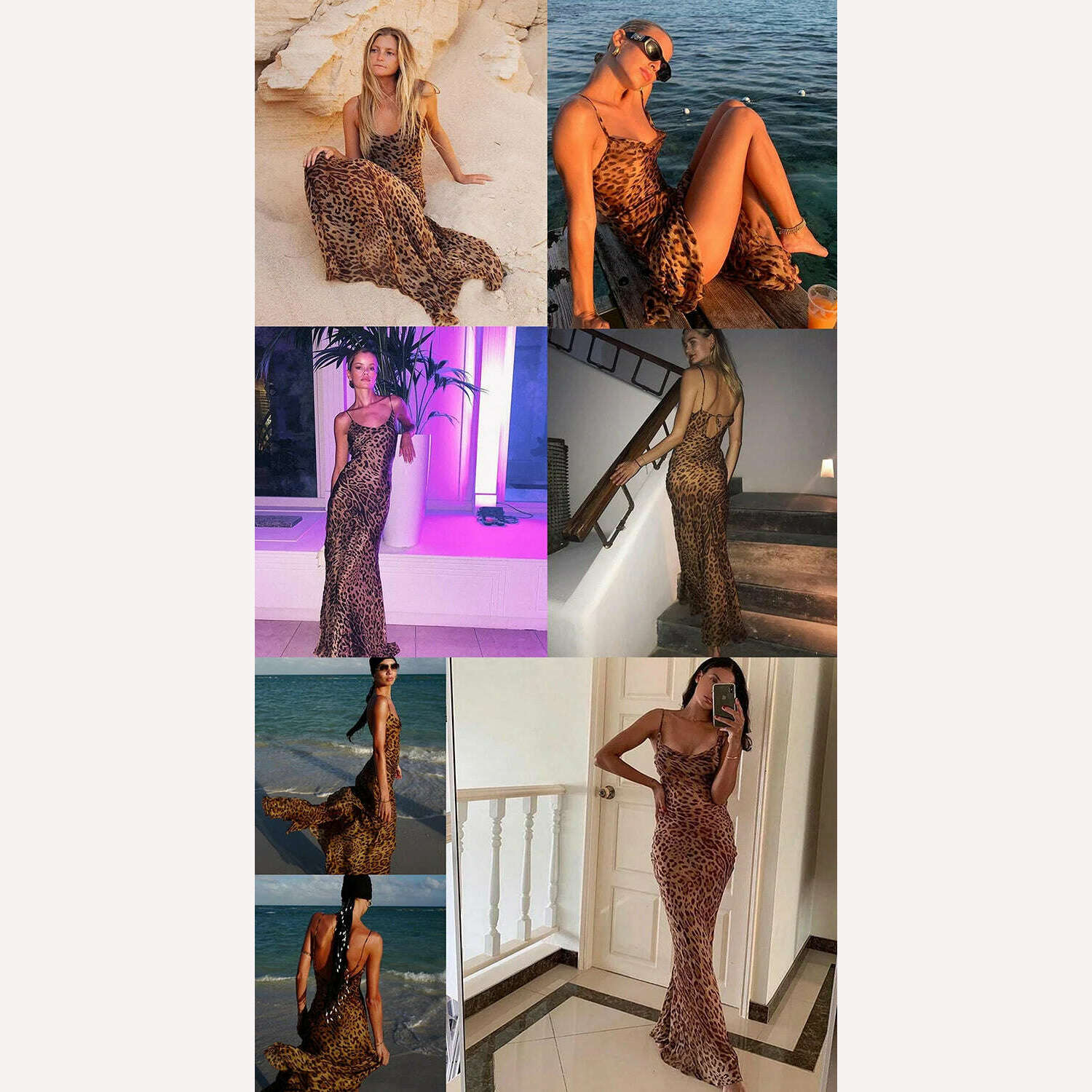 Julissa Mo Leopard Print V-Neck Sexy Bodycon Long Dress Women Lace Up Backless Summer Dresses Female Straps Party Beach Vestidos - KIMLUD