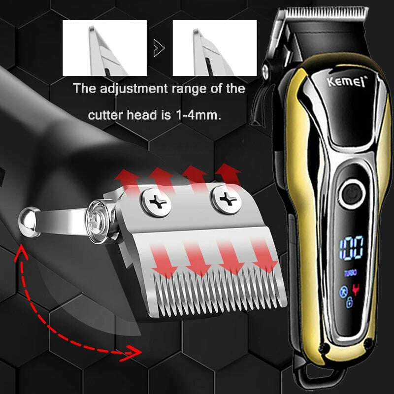 Kemei Hair Clipper Electric Hair Trimmer Professional Men's hair clipper cordless beard trimmer LED display Wireless Hair Cutter - KIMLUD