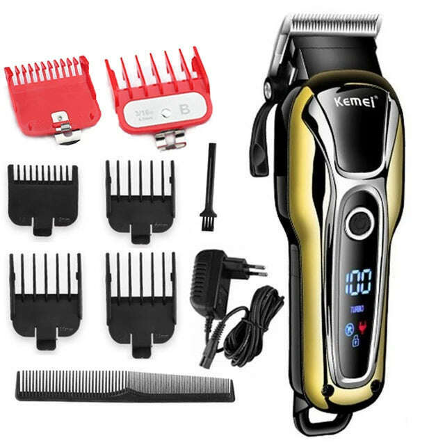 Kemei Hair Clipper Electric Hair Trimmer Professional Men's hair clipper cordless beard trimmer LED display Wireless Hair Cutter - KIMLUD