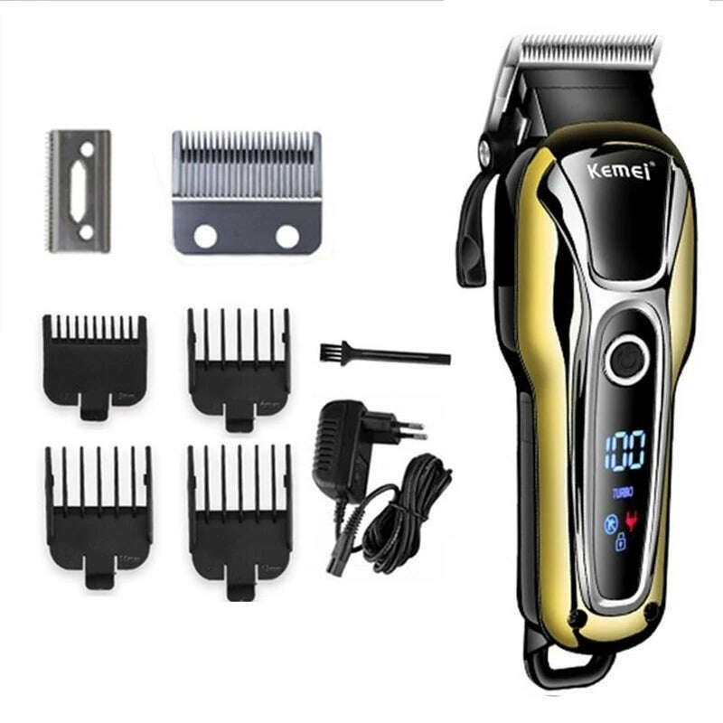 Kemei Hair Clipper Electric Hair Trimmer Professional Men's hair clipper cordless beard trimmer LED display Wireless Hair Cutter - KIMLUD