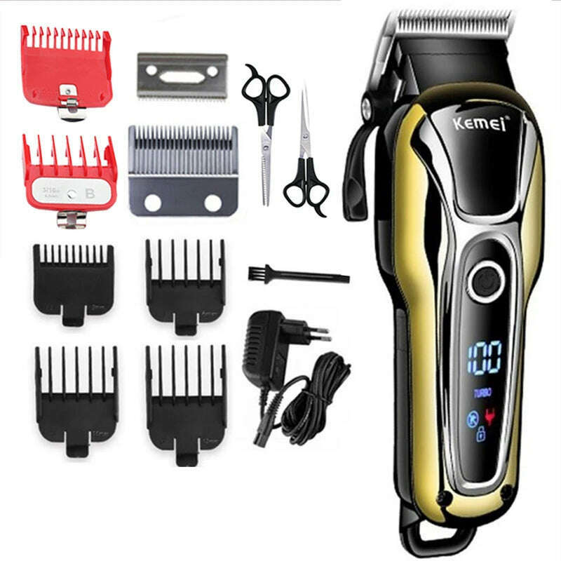 Kemei Hair Clipper Electric Hair Trimmer Professional Men's hair clipper cordless beard trimmer LED display Wireless Hair Cutter - KIMLUD
