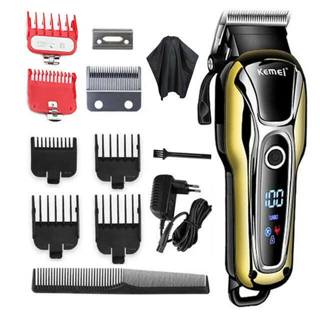 Kemei Hair Clipper Electric Hair Trimmer Professional Men's hair clipper cordless beard trimmer LED display Wireless Hair Cutter - KIMLUD