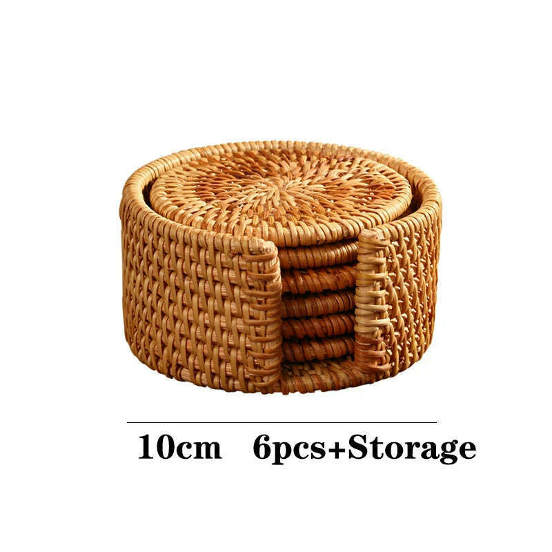 KEMORELA 1PC Round Natural Rattan Coasters Bowl Pad Handmade Padding Cup Mat Insulation Placemats Kitchen Decoration Accessories - KIMLUD