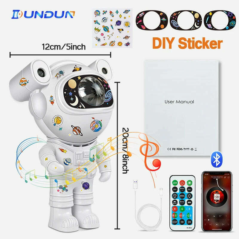 KIMLUD, Kids Star DIY Projector Night Light with Remote Control 360 Adjustable Design Astronaut Nebula Galaxy Lighting for Children, Music With Sticker, KIMLUD APPAREL - Womens Clothes
