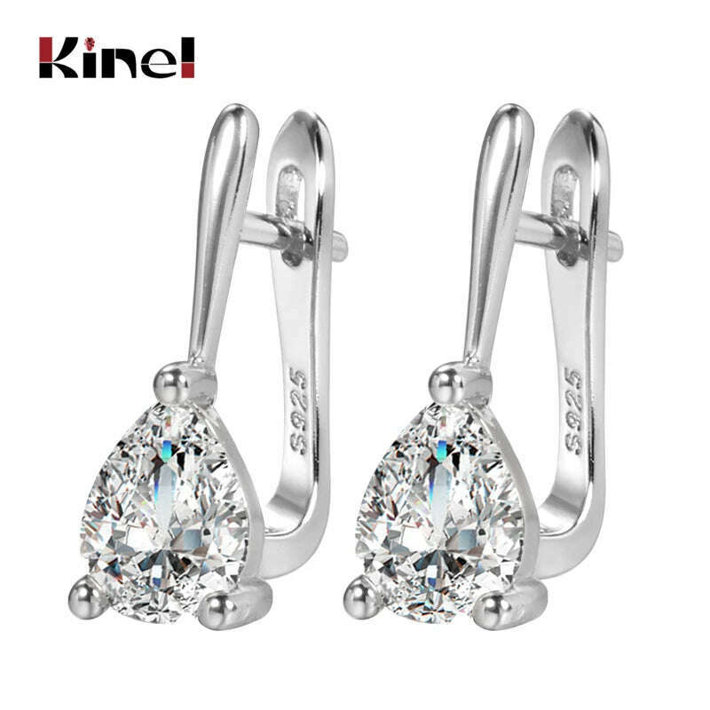 Kinel Luxury Bridal Wedding Stud Earrings Gold Silver Color Water Drop AAA Cubic Zirconia Earrings For Women Fasion Jewellery - KIMLUD