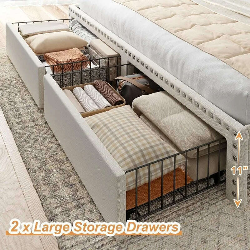 KIMLUD, King Size Bed Frame with Storage and Headboard, Upholstered King Bed Frame with Storage, King Bed Frame, KIMLUD Womens Clothes