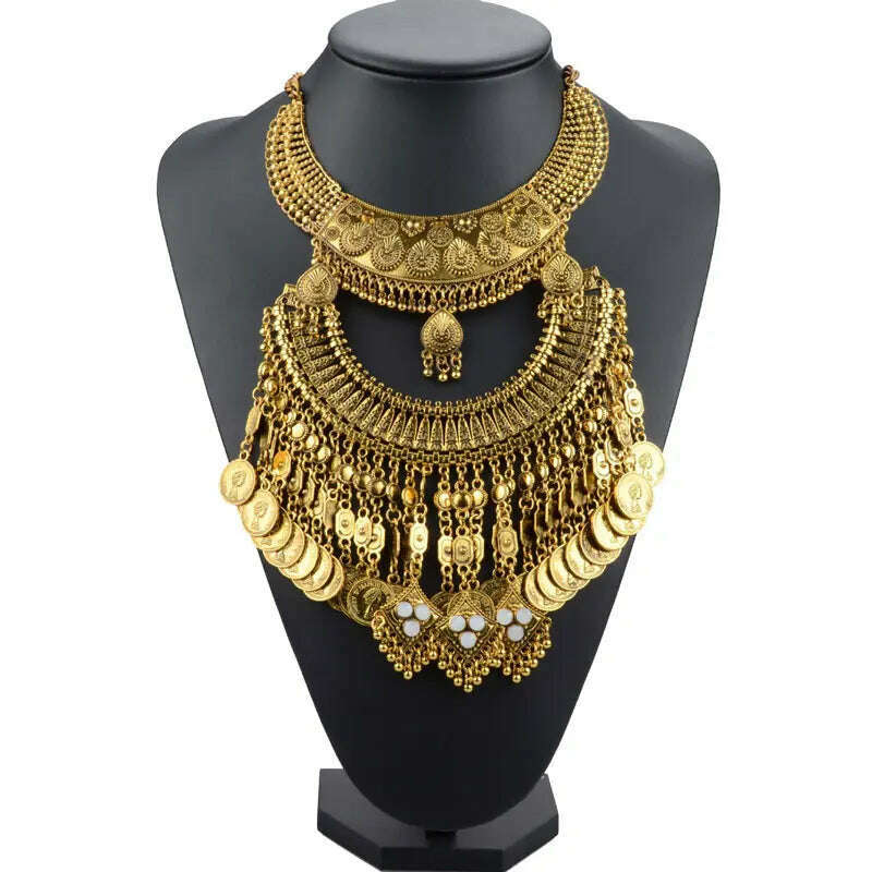 KIMLUD, KMVEXO Gypsy Vintage Maxi Jewelry Trendy Collar Ethnic Bohemian Statement Necklace Women High Quality Crystal Choker Necklaces, KIMLUD Womens Clothes
