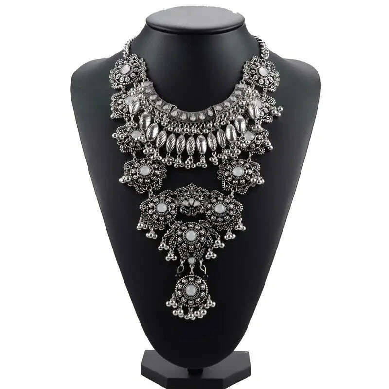 KIMLUD, KMVEXO Gypsy Vintage Maxi Jewelry Trendy Collar Ethnic Bohemian Statement Necklace Women High Quality Crystal Choker Necklaces, KIMLUD Womens Clothes