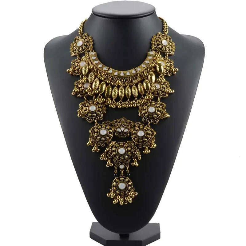 KIMLUD, KMVEXO Gypsy Vintage Maxi Jewelry Trendy Collar Ethnic Bohemian Statement Necklace Women High Quality Crystal Choker Necklaces, KIMLUD Womens Clothes