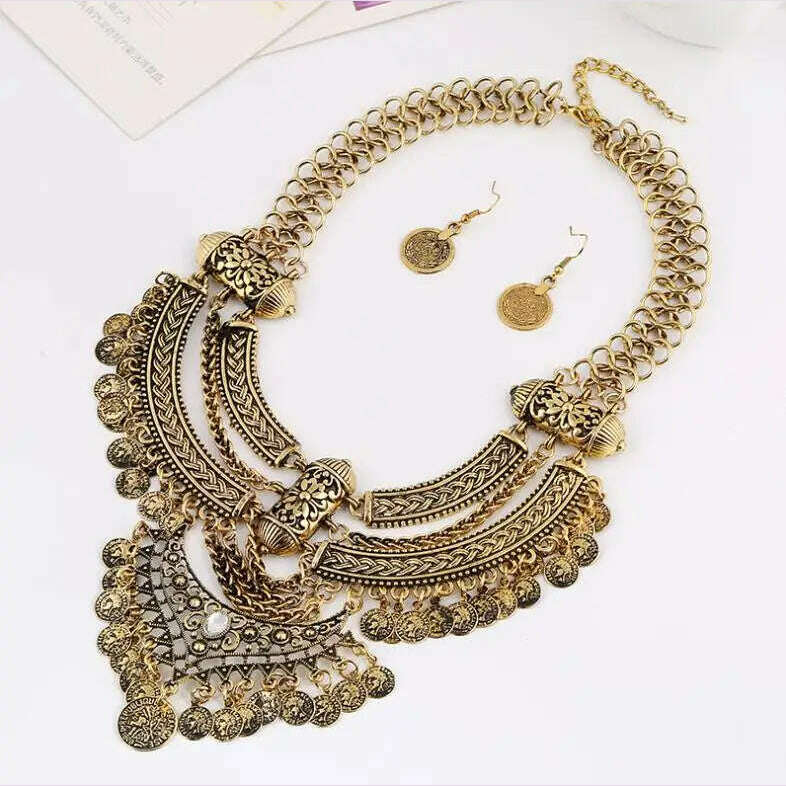 KIMLUD, KMVEXO Gypsy Vintage Maxi Jewelry Trendy Collar Ethnic Bohemian Statement Necklace Women High Quality Crystal Choker Necklaces, Style 5 Gold, KIMLUD APPAREL - Womens Clothes
