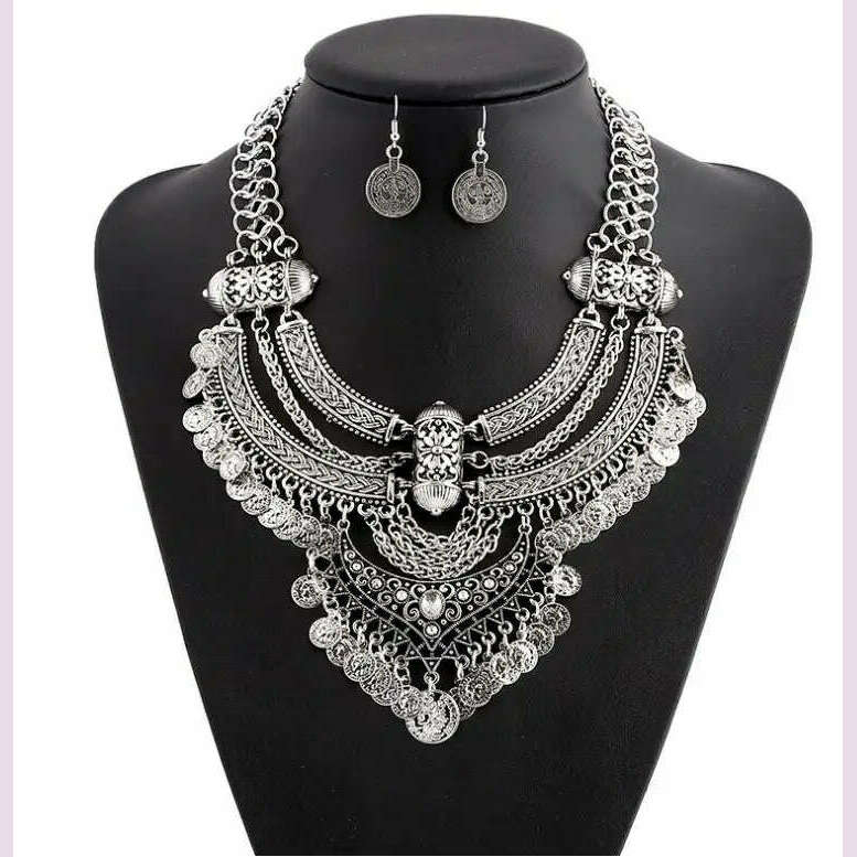 KIMLUD, KMVEXO Gypsy Vintage Maxi Jewelry Trendy Collar Ethnic Bohemian Statement Necklace Women High Quality Crystal Choker Necklaces, Style 5 Silver, KIMLUD APPAREL - Womens Clothes