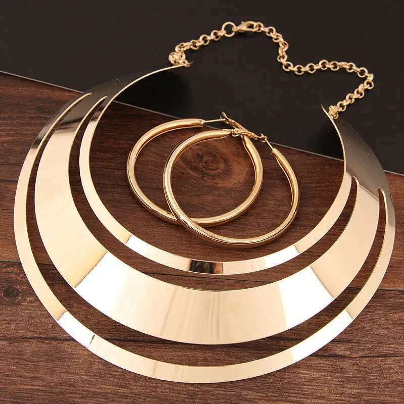 KMVEXO Trendy Gold Color Torques Necklace Round Earrings Sets Women Party Statement Jewelry Dress Accessories Bijoux Female Gift - KIMLUD
