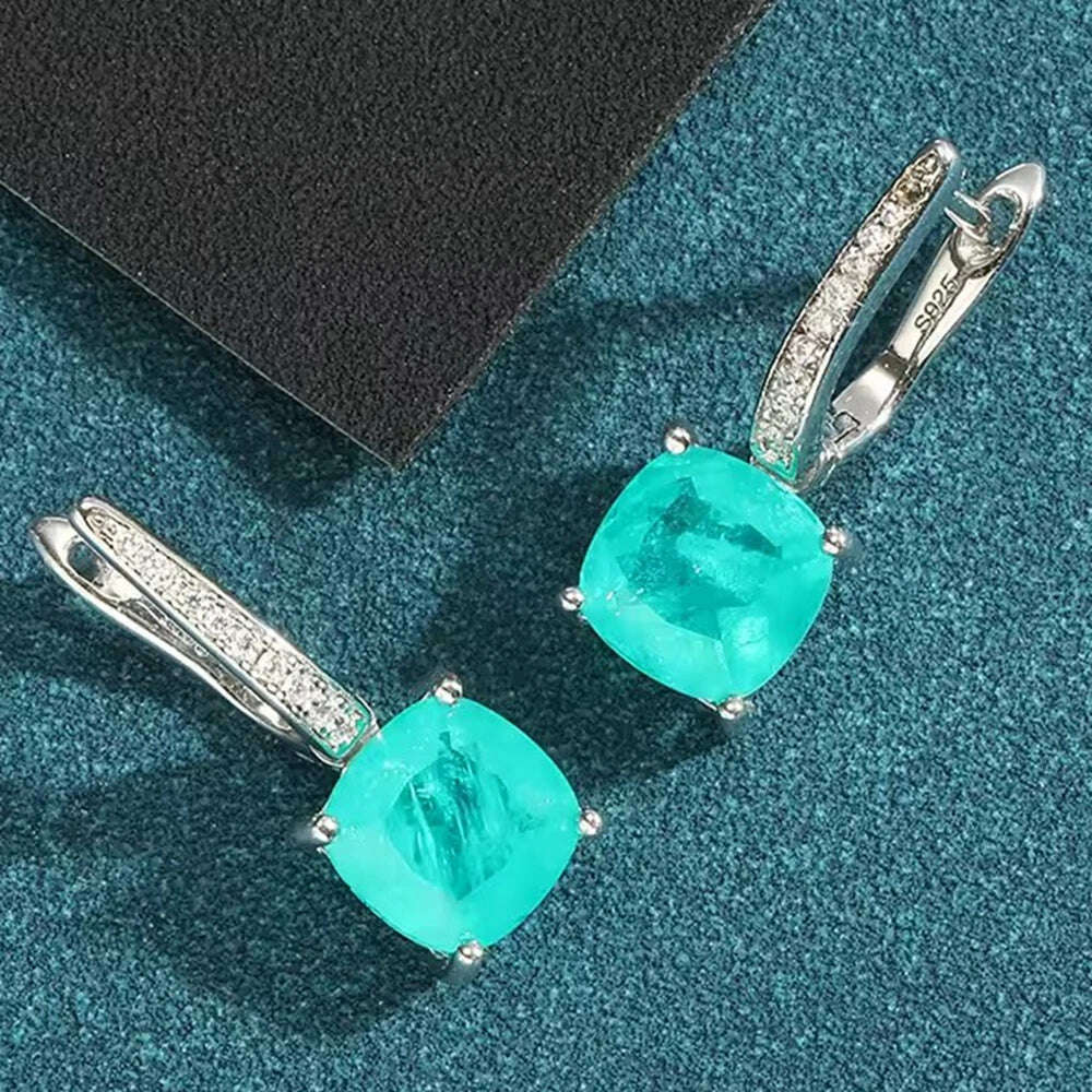 KIMLUD, KQDANCE 925 Sterling SIlver Cushion Cut Paraiba Tourmaline Gemstone Drop Earrings with Green Blue Stones Fine Jewelry For Women, KIMLUD Womens Clothes