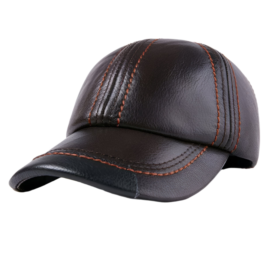 LA SPEZIA Genuine Leather Baseball Cap Men Black Cowhide Hat Snapback Male Adjustable Autumn Winter Real Leather Peaked Hats - KIMLUD