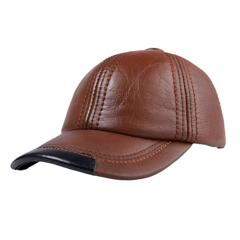 LA SPEZIA Genuine Leather Baseball Cap Men Black Cowhide Hat Snapback Male Adjustable Autumn Winter Real Leather Peaked Hats - KIMLUD