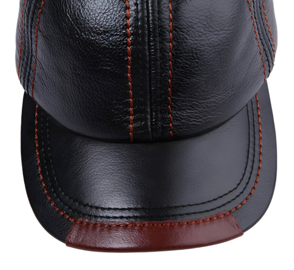 LA SPEZIA Genuine Leather Baseball Cap Men Black Cowhide Hat Snapback Male Adjustable Autumn Winter Real Leather Peaked Hats - KIMLUD
