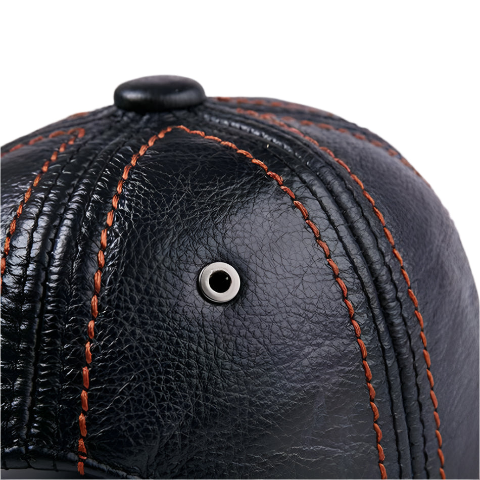 LA SPEZIA Genuine Leather Baseball Cap Men Black Cowhide Hat Snapback Male Adjustable Autumn Winter Real Leather Peaked Hats - KIMLUD