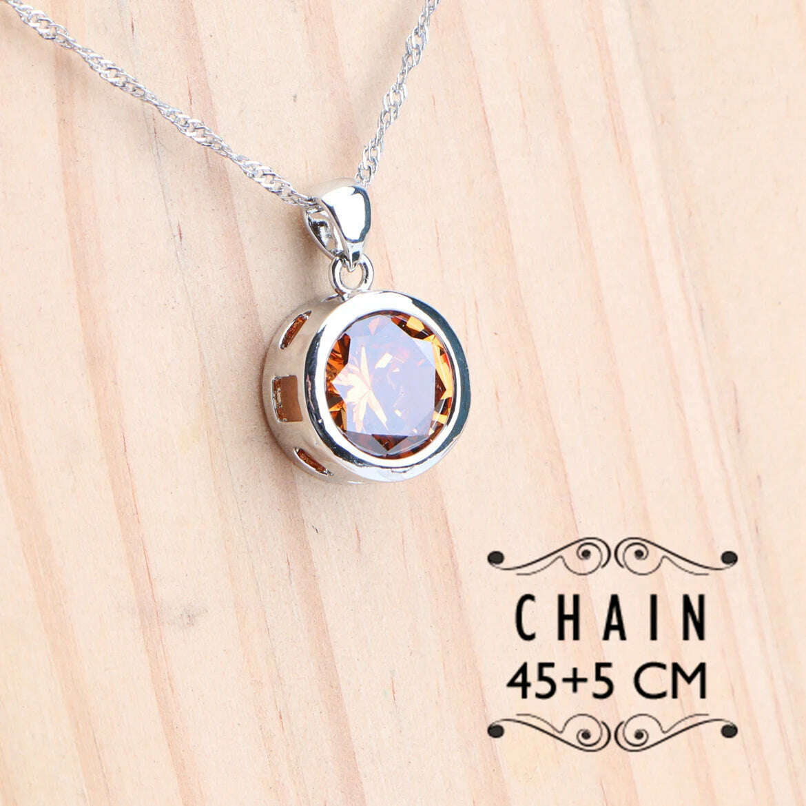 Ladies 925 Silver Jewelry Sets Champagne Zircon For Women Wedding Jewelry Rings Bracelets Stones Earrings Pendant Necklace Set - KIMLUD