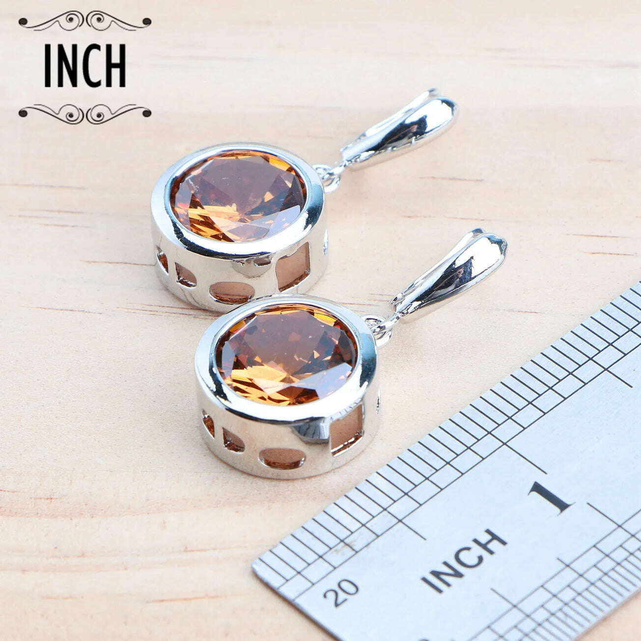 Ladies 925 Silver Jewelry Sets Champagne Zircon For Women Wedding Jewelry Rings Bracelets Stones Earrings Pendant Necklace Set - KIMLUD
