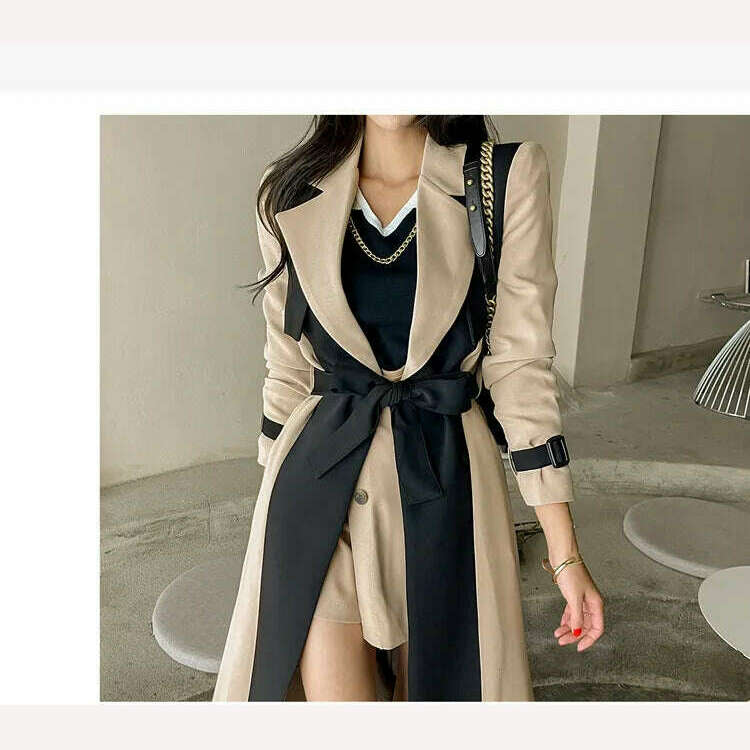 LANMREM Elegant Notched Collar Lady Patchwork Windbreaker Full Sleeve Buttons Belted Women Long Trench Coats 2023 Winter 2W1922 - KIMLUD