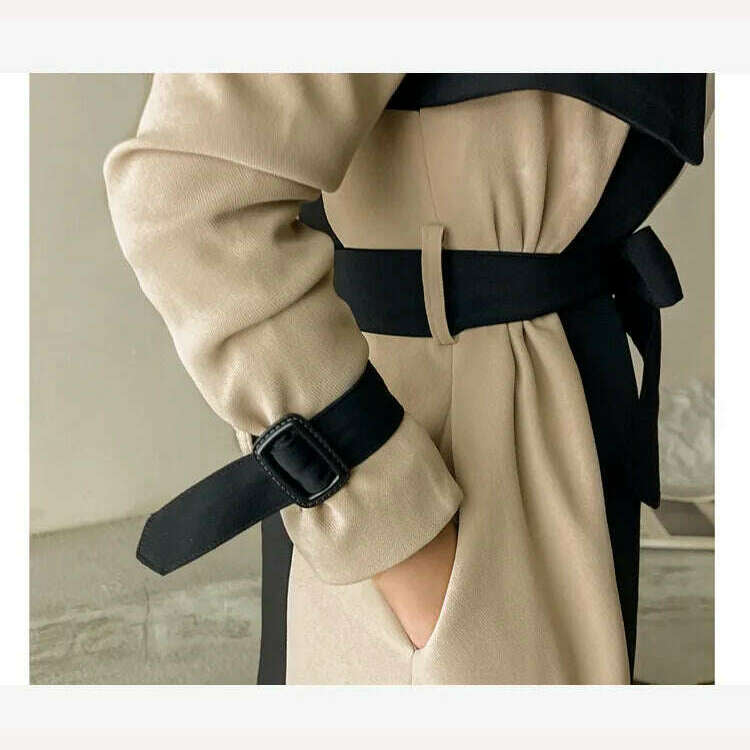 LANMREM Elegant Notched Collar Lady Patchwork Windbreaker Full Sleeve Buttons Belted Women Long Trench Coats 2023 Winter 2W1922 - KIMLUD