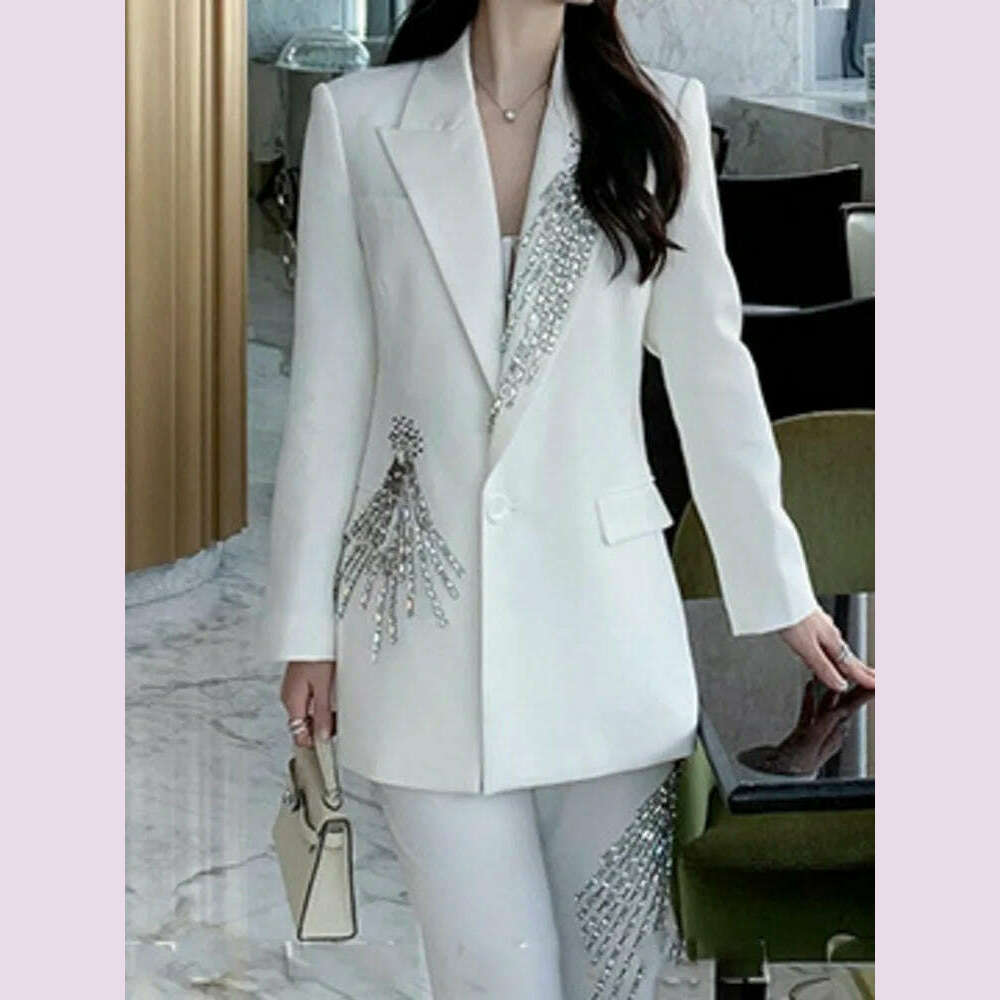 KIMLUD, LANMREM Elegant Women's Blazer Coat New Fashion Notched Single Breasted Beading Flares Design Office Lady Clothing 2DC1366, KIMLUD Womens Clothes