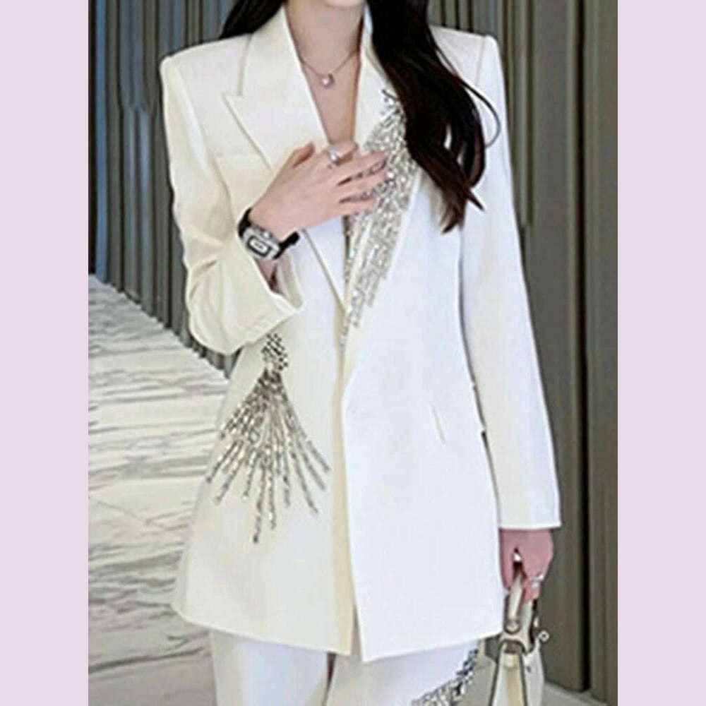 KIMLUD, LANMREM Elegant Women's Blazer Coat New Fashion Notched Single Breasted Beading Flares Design Office Lady Clothing 2DC1366, KIMLUD Womens Clothes