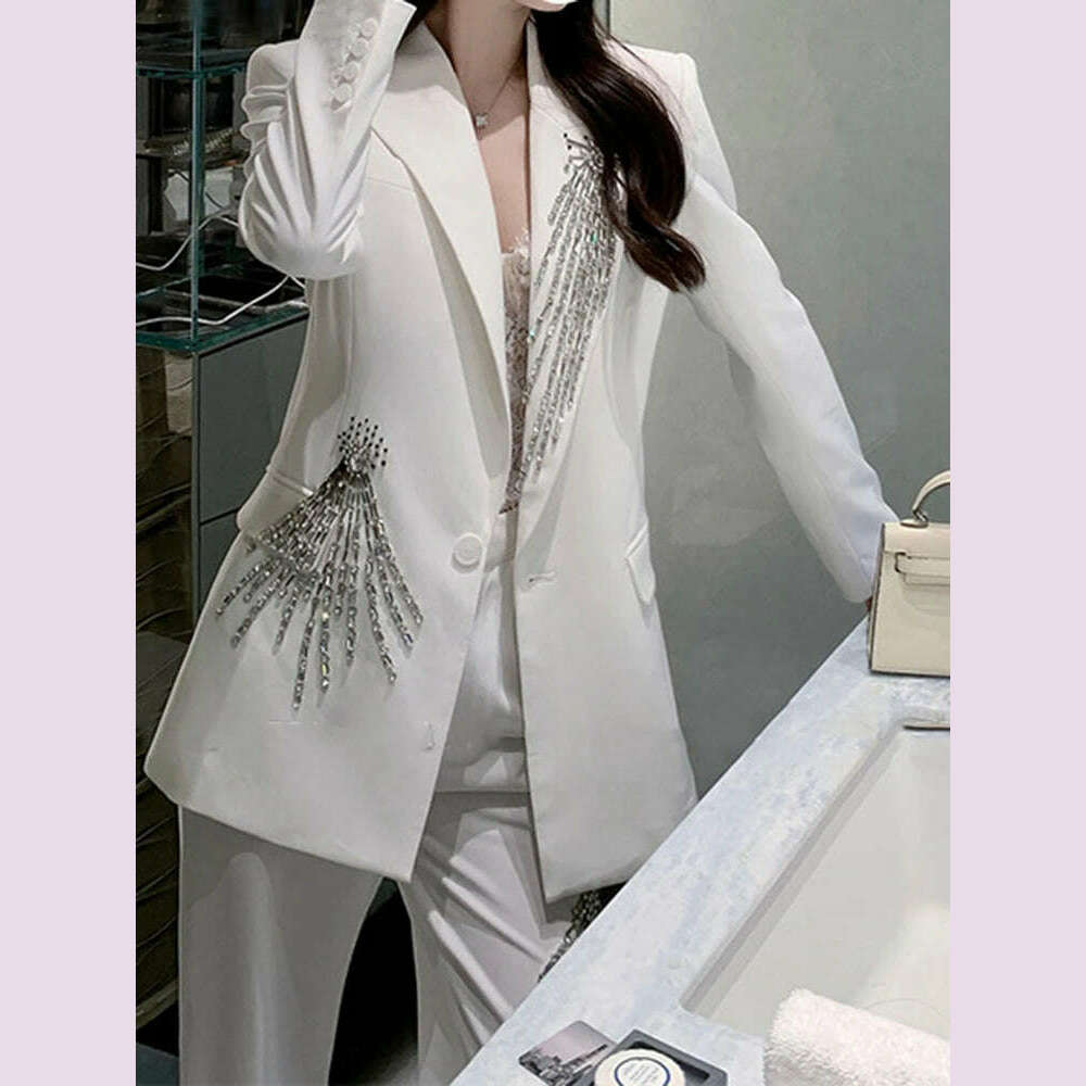 KIMLUD, LANMREM Elegant Women's Blazer Coat New Fashion Notched Single Breasted Beading Flares Design Office Lady Clothing 2DC1366, KIMLUD Womens Clothes