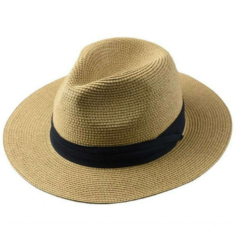 Large Size Panama Hats Lady Beach Wide Brim Straw Hat Man Summer Sun Cap Plus Size Fedora Hat 55-57cm 58-60cm 61-64cm - KIMLUD
