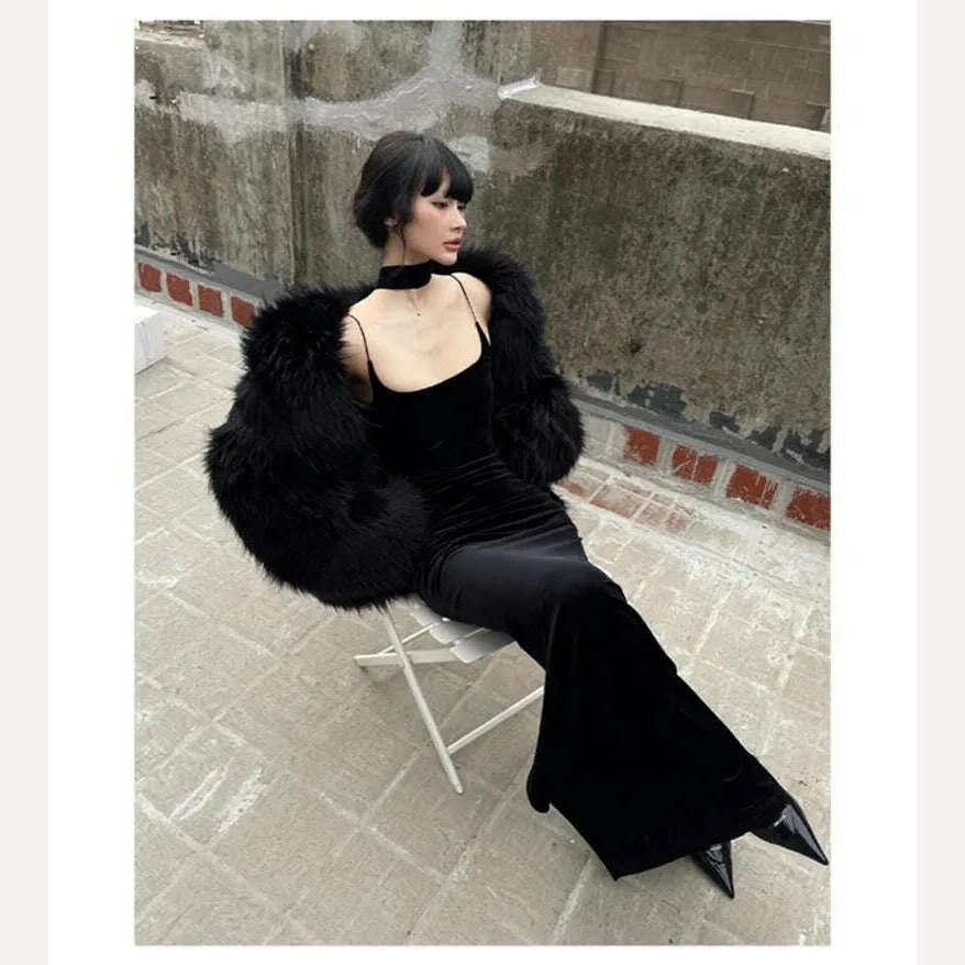 Lautaro Winter Cool Oversized Casual Soft Thick Warm Black Hariy Shaggy Faux Fur Coat Women Turn-down Collar Fluffy Jacket 2023 - KIMLUD
