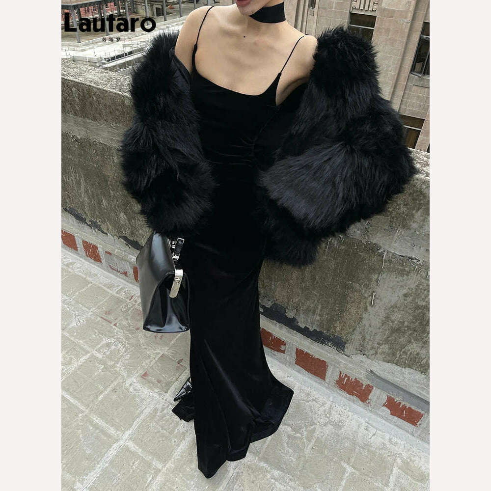 Lautaro Winter Cool Oversized Casual Soft Thick Warm Black Hariy Shaggy Faux Fur Coat Women Turn-down Collar Fluffy Jacket 2023 - KIMLUD
