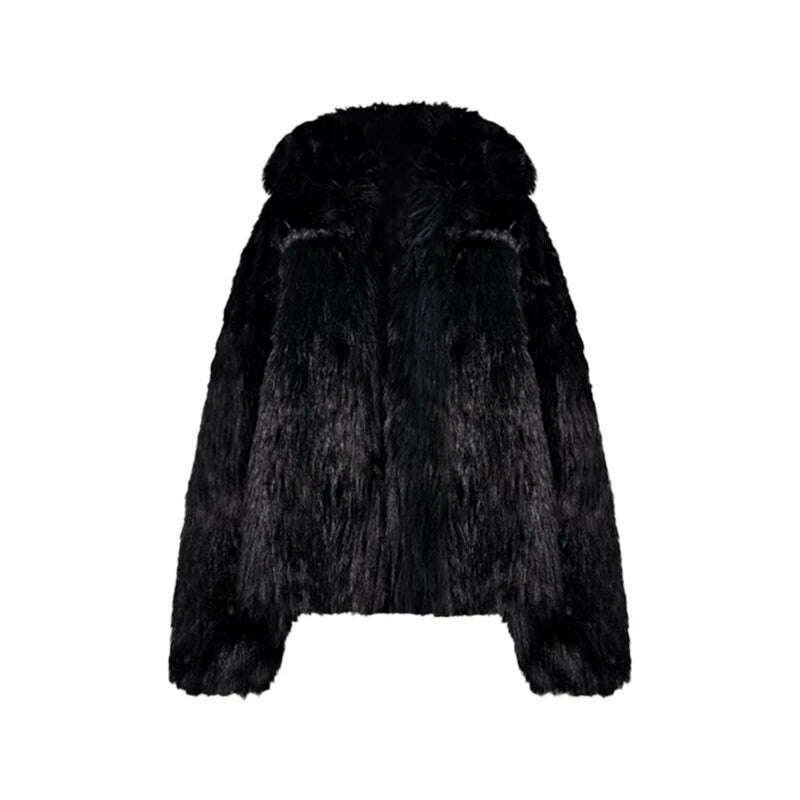 Lautaro Winter Cool Oversized Casual Soft Thick Warm Black Hariy Shaggy Faux Fur Coat Women Turn-down Collar Fluffy Jacket 2023 - KIMLUD