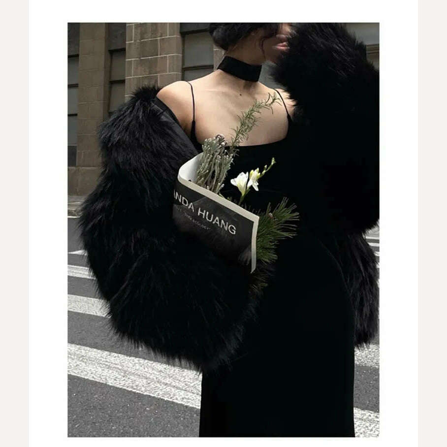 Lautaro Winter Cool Oversized Casual Soft Thick Warm Black Hariy Shaggy Faux Fur Coat Women Turn-down Collar Fluffy Jacket 2023 - KIMLUD