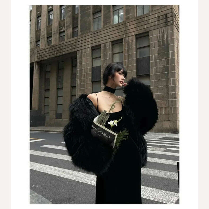 Lautaro Winter Cool Oversized Casual Soft Thick Warm Black Hariy Shaggy Faux Fur Coat Women Turn-down Collar Fluffy Jacket 2023 - KIMLUD