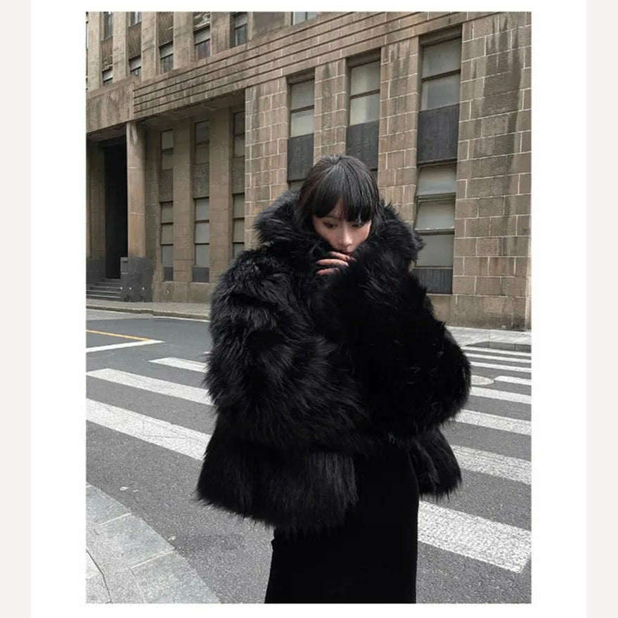Lautaro Winter Cool Oversized Casual Soft Thick Warm Black Hariy Shaggy Faux Fur Coat Women Turn-down Collar Fluffy Jacket 2023 - KIMLUD