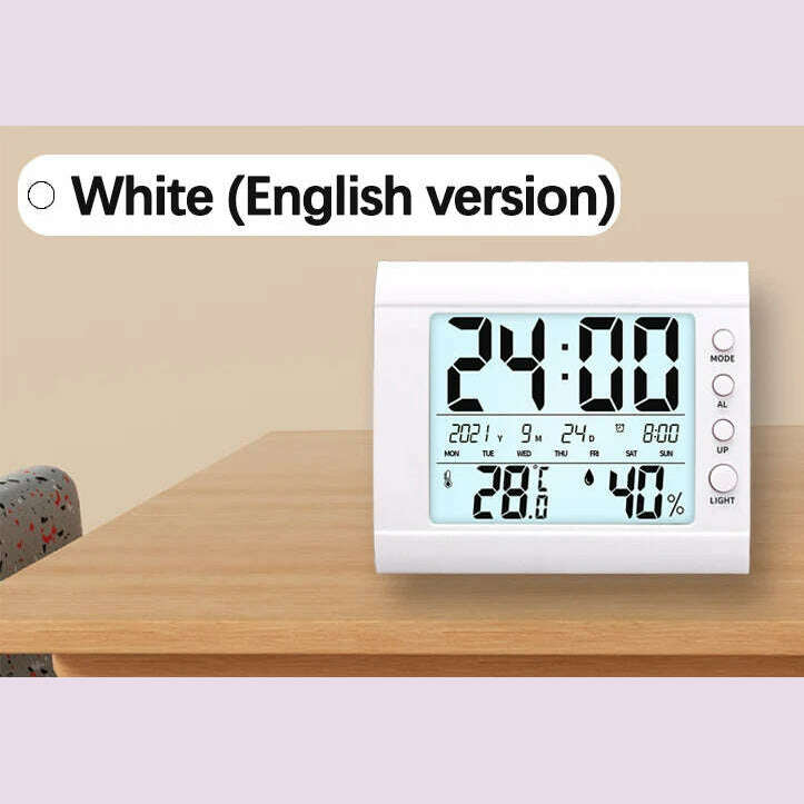 KIMLUD, LCD Digital Temperature Baby Room Humidity Meter Backlight Home Indoor Electronic Hygrometer Thermometer With Time, white / CHINA, KIMLUD APPAREL - Womens Clothes