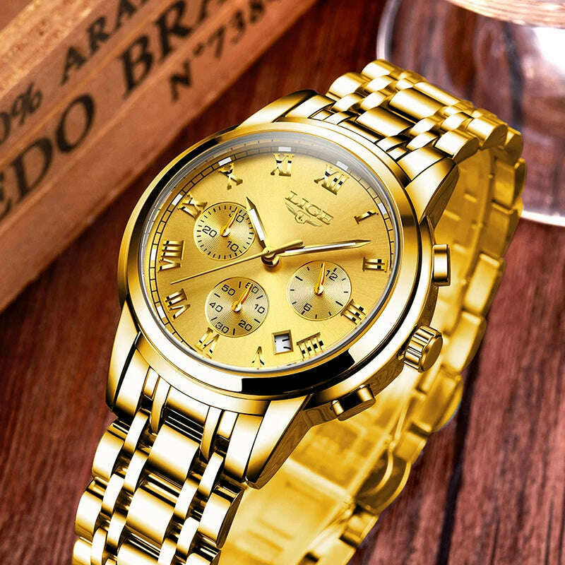 LIGE Mens Watches Top Brand Luxury Fashion Quartz Gold Watch Men's Business Stainless Steel Waterproof Clock Relogio Masculino - KIMLUD