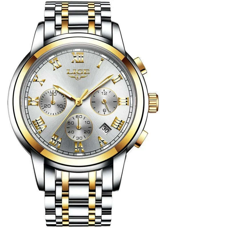 LIGE Mens Watches Top Brand Luxury Fashion Quartz Gold Watch Men's Business Stainless Steel Waterproof Clock Relogio Masculino - KIMLUD