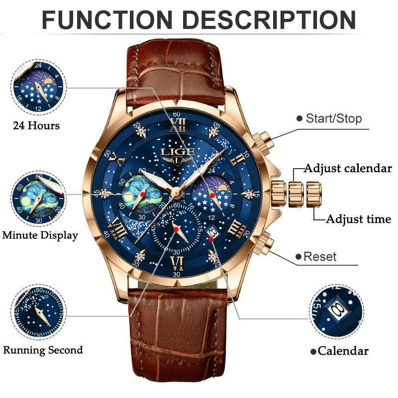 LIGE New Black Leather Watch For Men Fashion Business Watch Men Sport Military Waterproof Men Quartz Wristwatches Reloj Hombre - KIMLUD