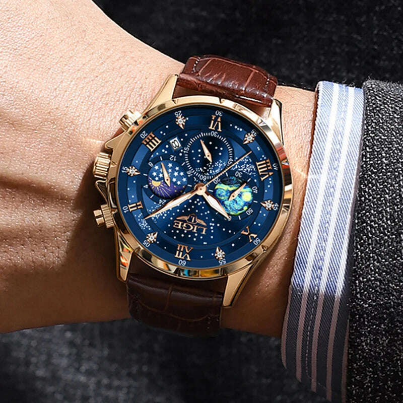 LIGE New Black Leather Watch For Men Fashion Business Watch Men Sport Military Waterproof Men Quartz Wristwatches Reloj Hombre - KIMLUD