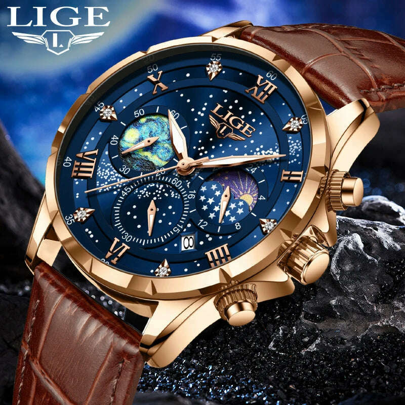 LIGE New Black Leather Watch For Men Fashion Business Watch Men Sport Military Waterproof Men Quartz Wristwatches Reloj Hombre - KIMLUD
