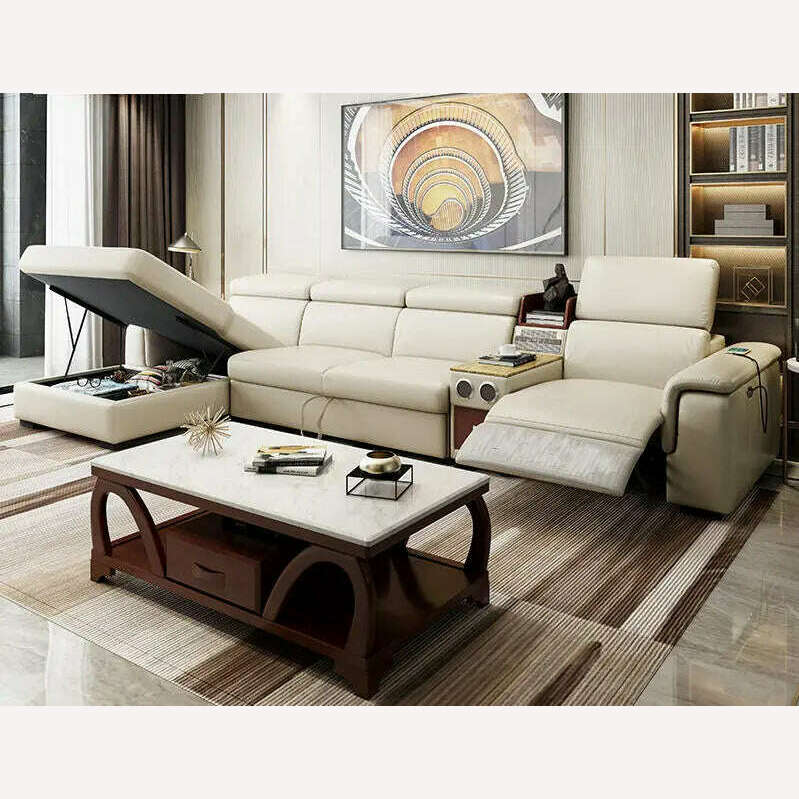 Living Room Sofa bed real genuine leather sofas salon couch electric recliner L sofa cama speaker air cleaner storage bluetooth - KIMLUD