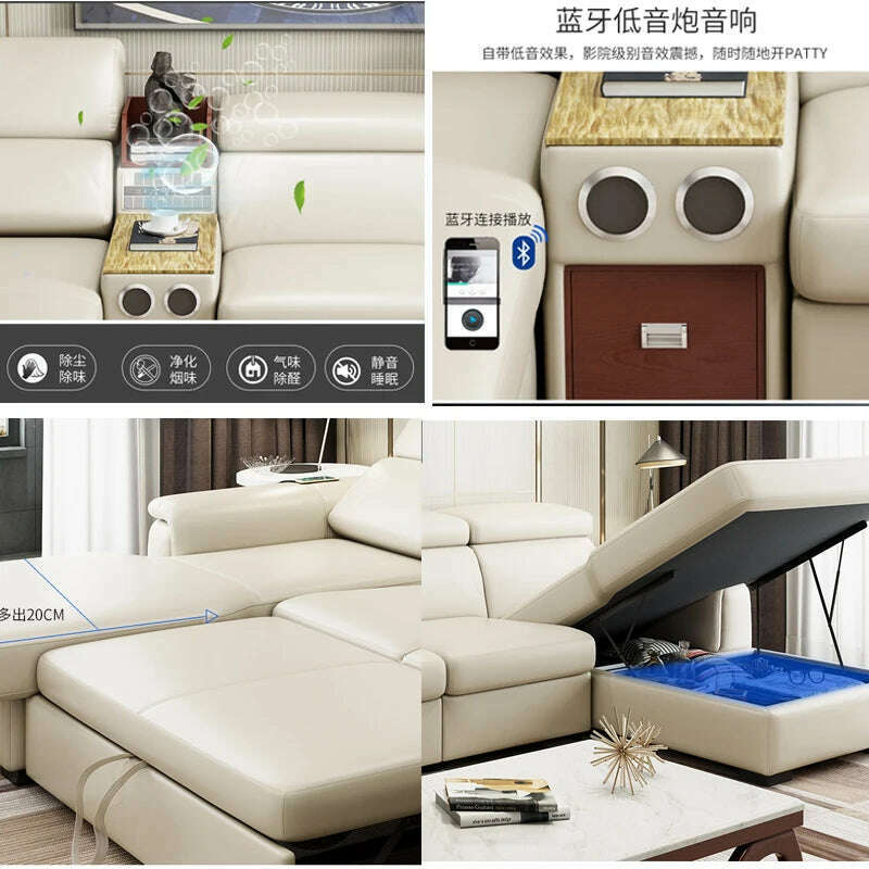 Living Room Sofa bed real genuine leather sofas salon couch electric recliner L sofa cama speaker air cleaner storage bluetooth - KIMLUD
