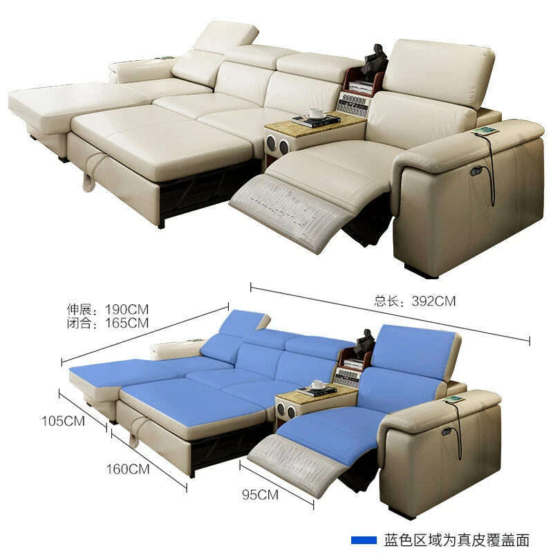 Living Room Sofa bed real genuine leather sofas salon couch electric recliner L sofa cama speaker air cleaner storage bluetooth - KIMLUD