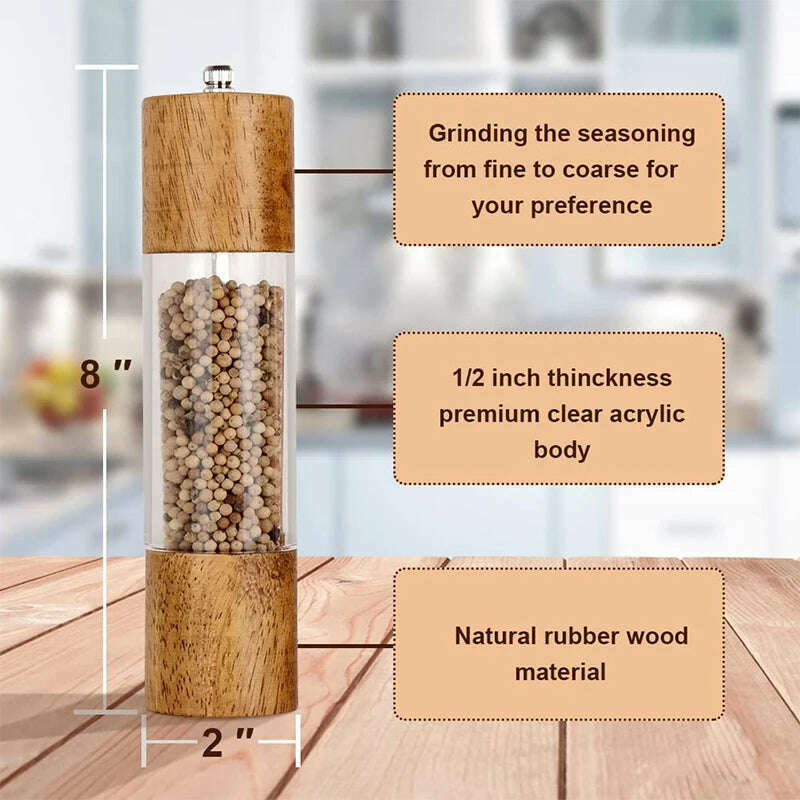 KIMLUD, LMETJMA Premium Acrylic Salt and Pepper Grinder Set Manual Salt and Pepper Mills Wooden Shakers with Adjustable Ceramic Core 137, KIMLUD Womens Clothes