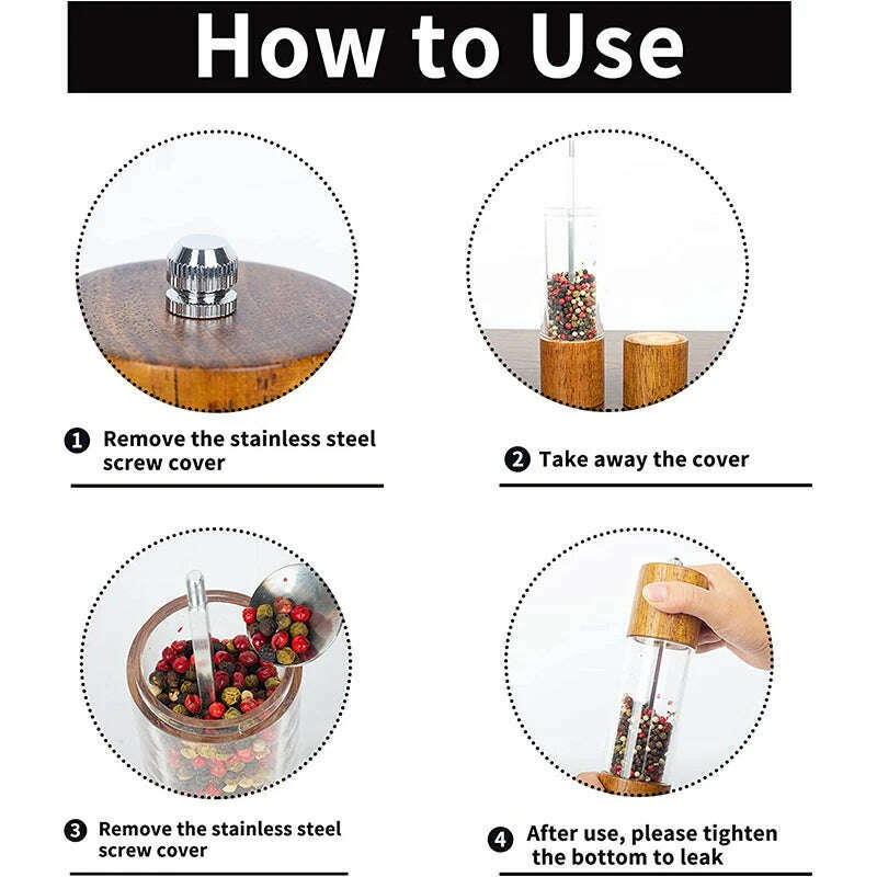 KIMLUD, LMETJMA Premium Acrylic Salt and Pepper Grinder Set Manual Salt and Pepper Mills Wooden Shakers with Adjustable Ceramic Core 137, KIMLUD Womens Clothes