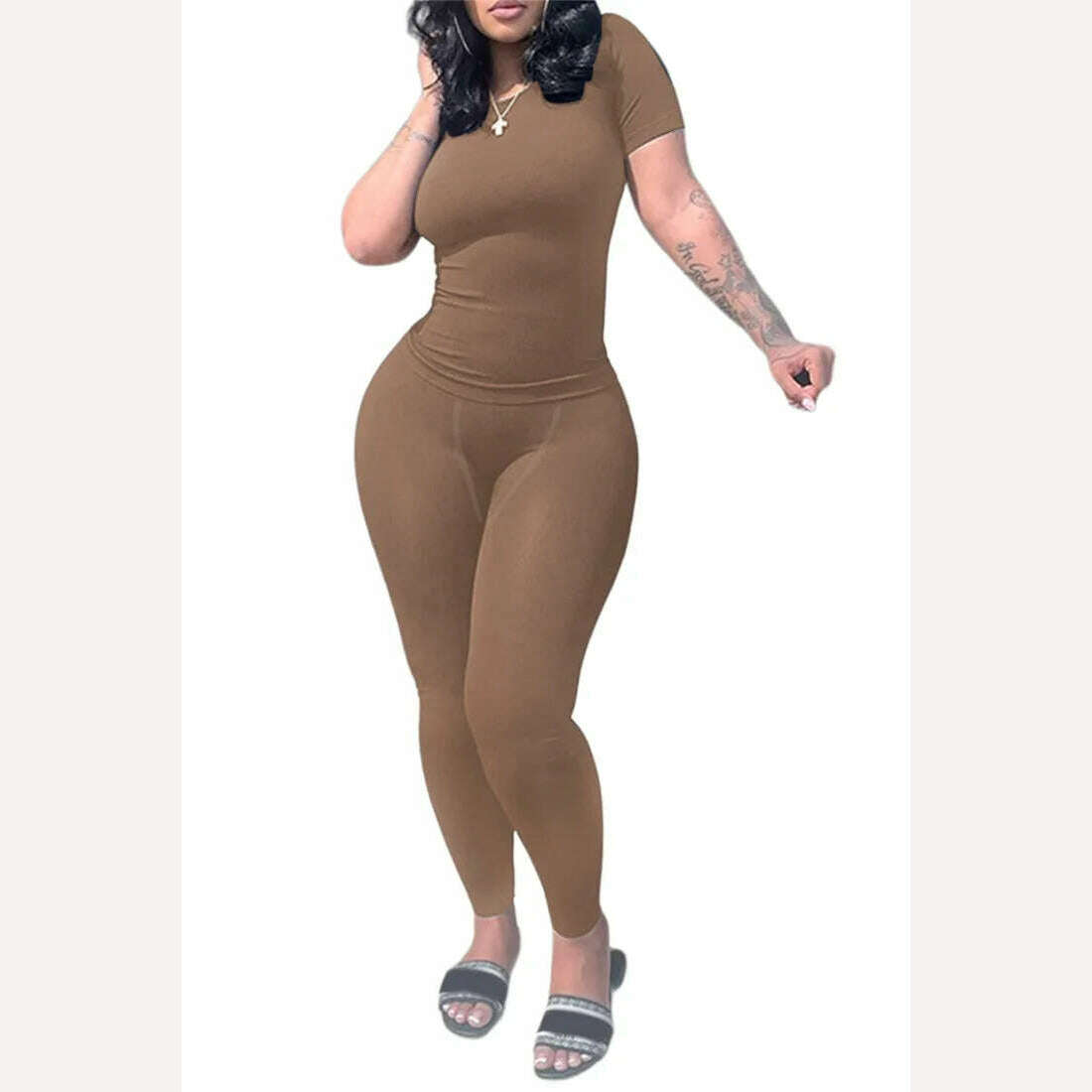 Lounge Wear Ribbed Casual 2 Piece Summer Shorts Set For Women Sleeve Top+Elastic Leggings Outfits - KIMLUD